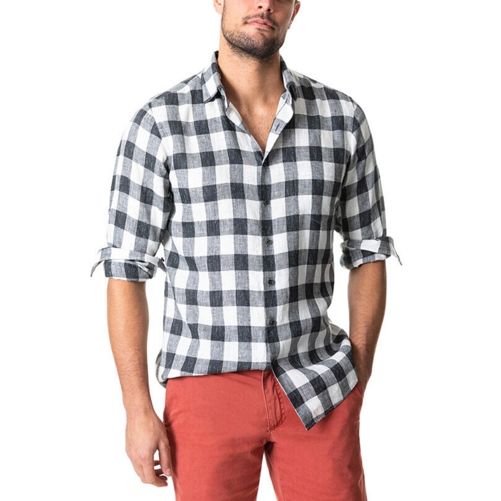 Men's Rodd & Gunn Black White City Block Sports Fit Shirt